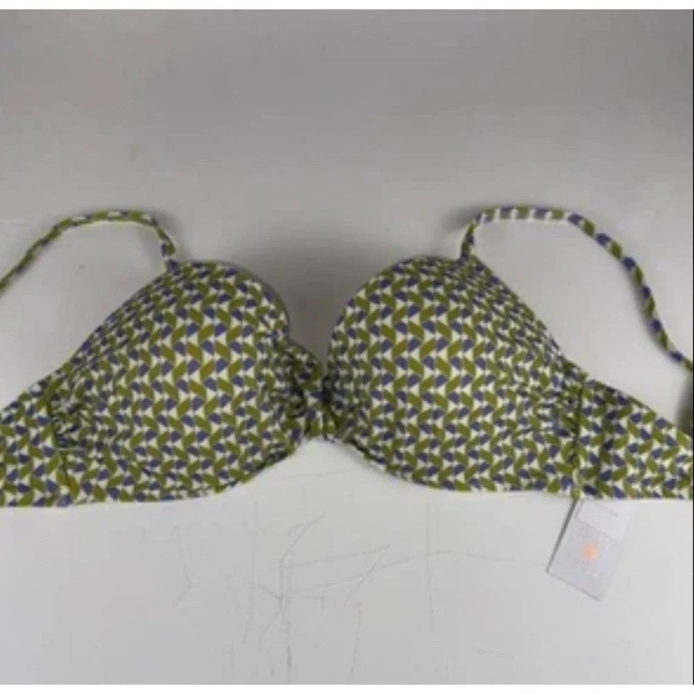 Shade & Shore Bikini Top Women 36B Green Purple Geometric Lined Underwire